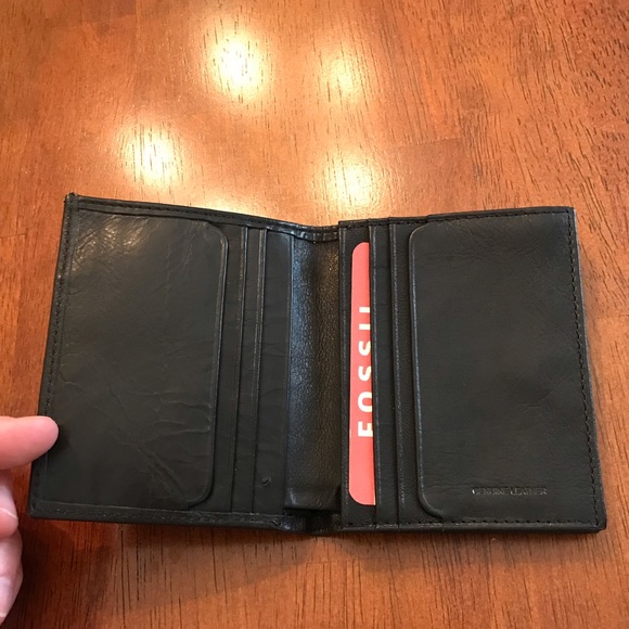New FOSSIL Wallet Front Pocket Billfold Black Leather card slim small travel - Picture 3 of 8